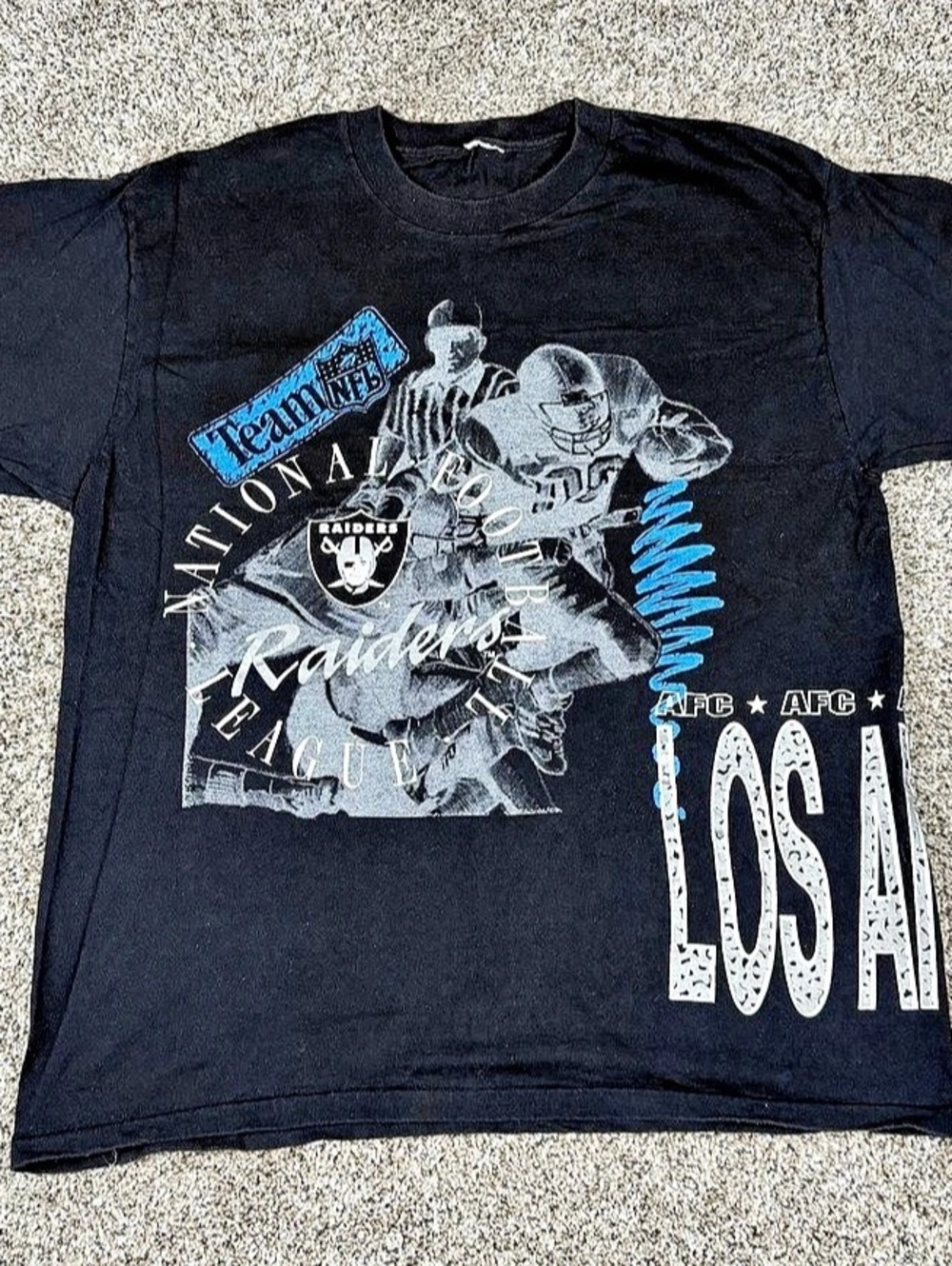Vintage 1994 Sz Large Men’s Los Angeles Raiders Wrap Around Logo Shirt Black NFL